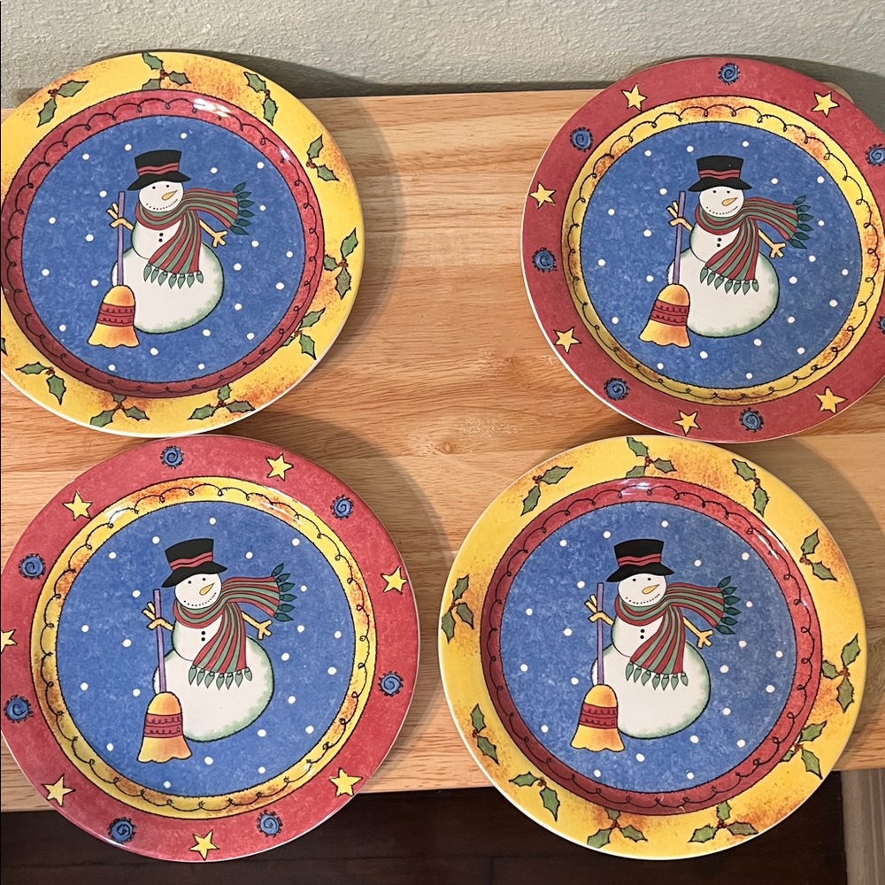 Sango Festive Snowman Plates - Red, Yellow, Blue